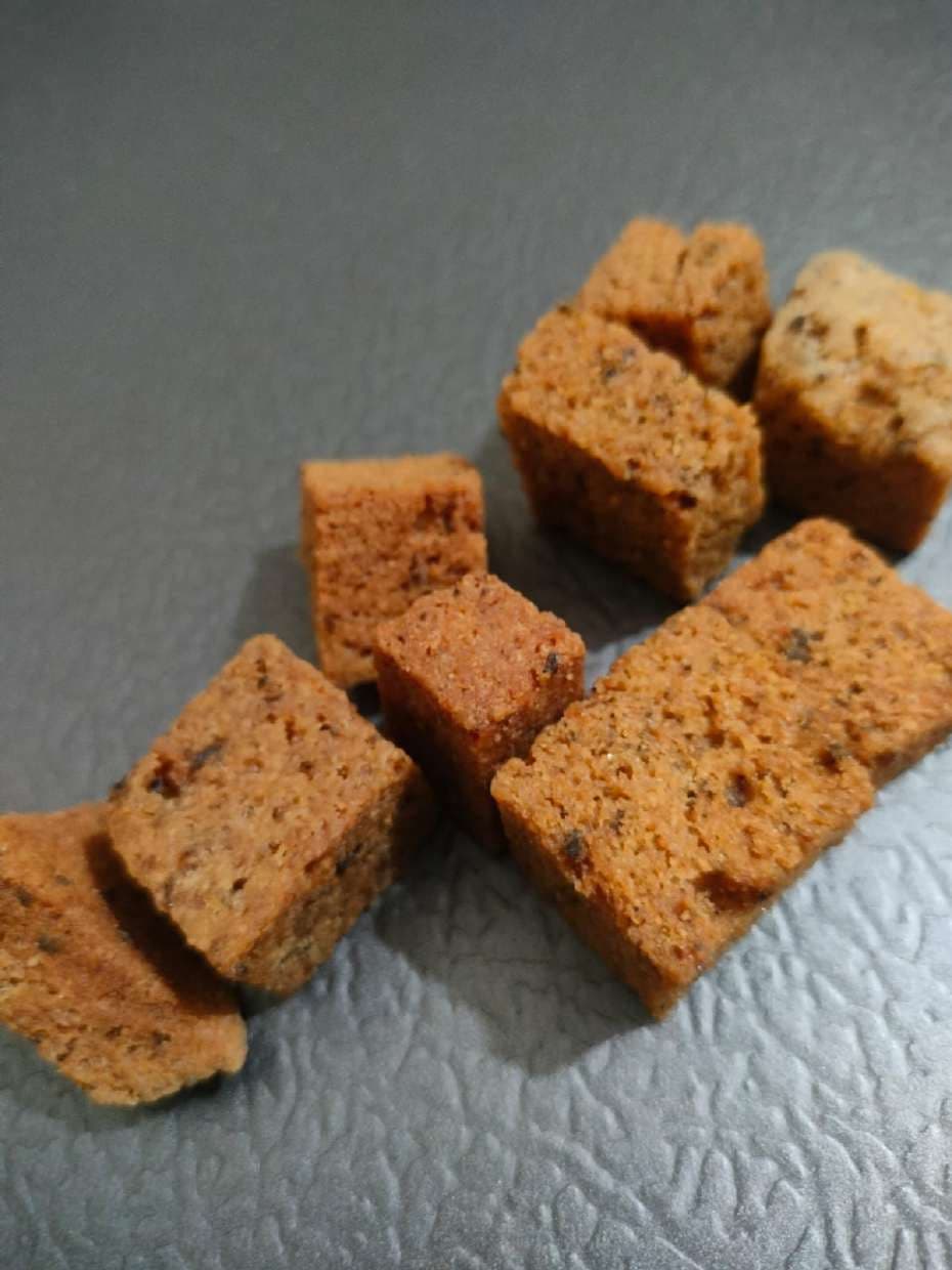 Sun-dried badi cubes showing their open, porous texture